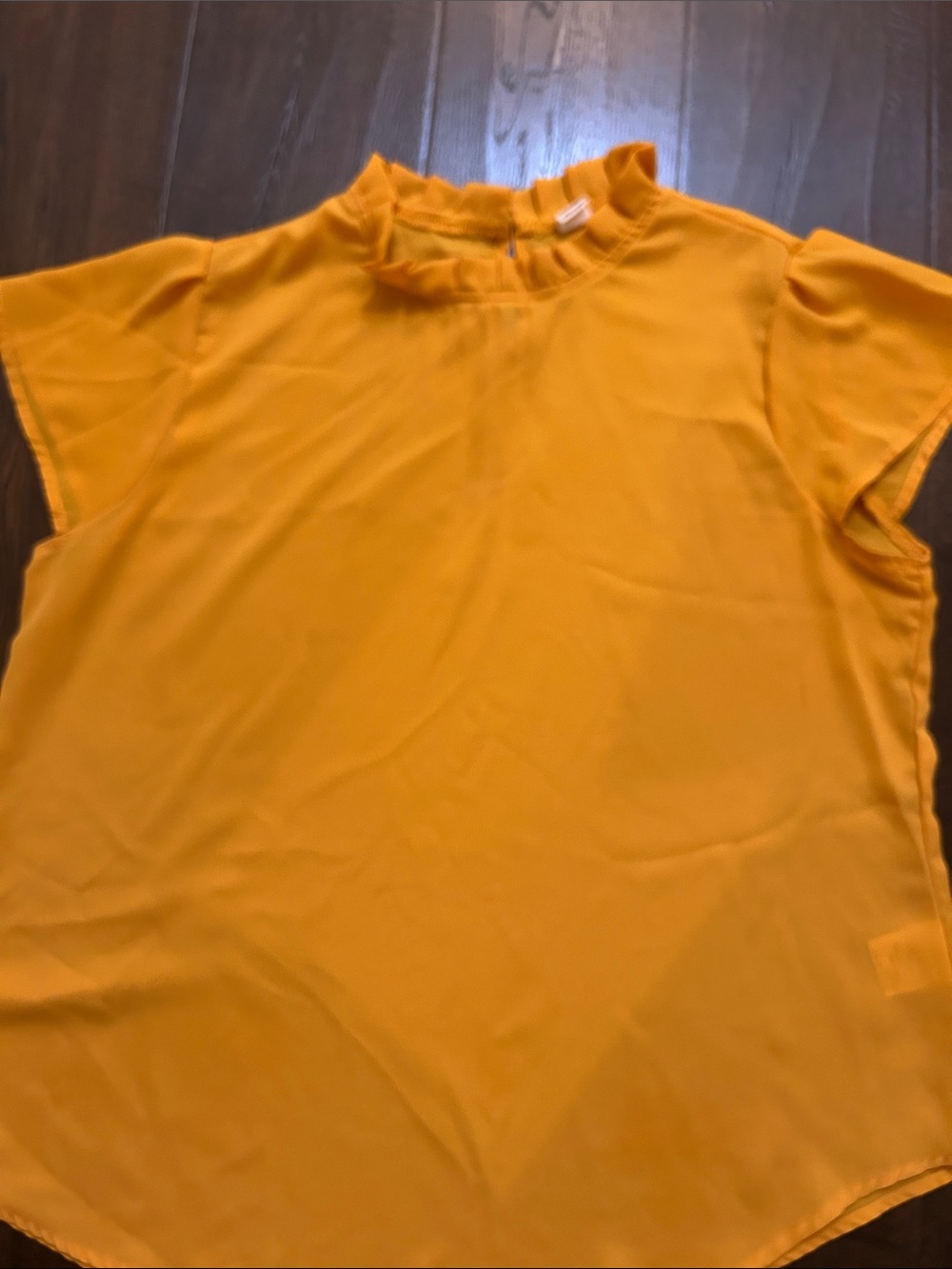 Yellow Ruffle Neck Cap Sleeve Blouse